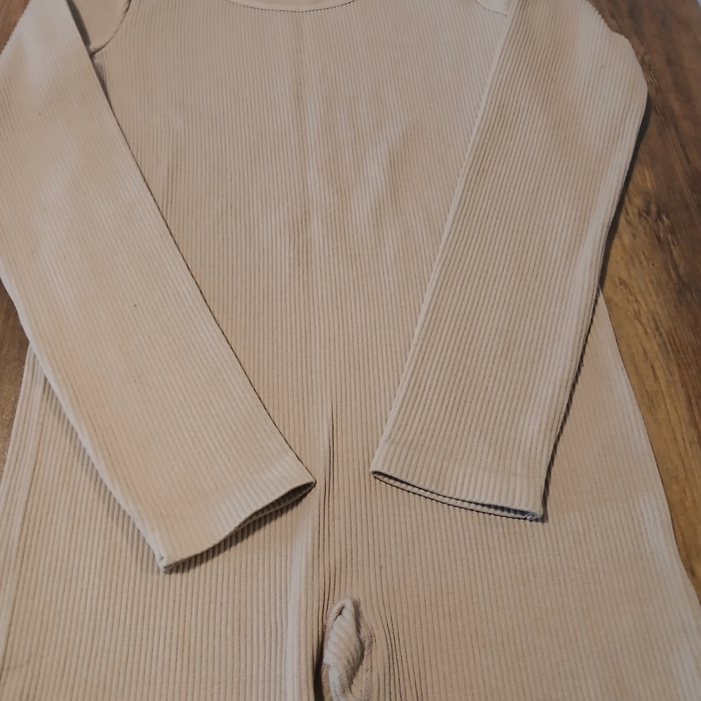 Tan Ribbed Jumpsuit M/L - Picture 2 of 3
